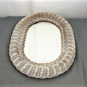 Vintage Genuine Wicker Wall Mirror- White
